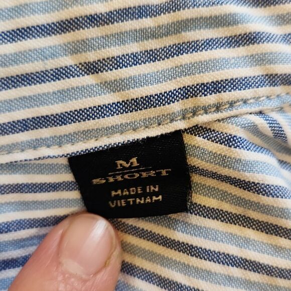 Men's Blue Striped Shirt Rye By Hawker Rye Medium Short - Picture 6 of 8